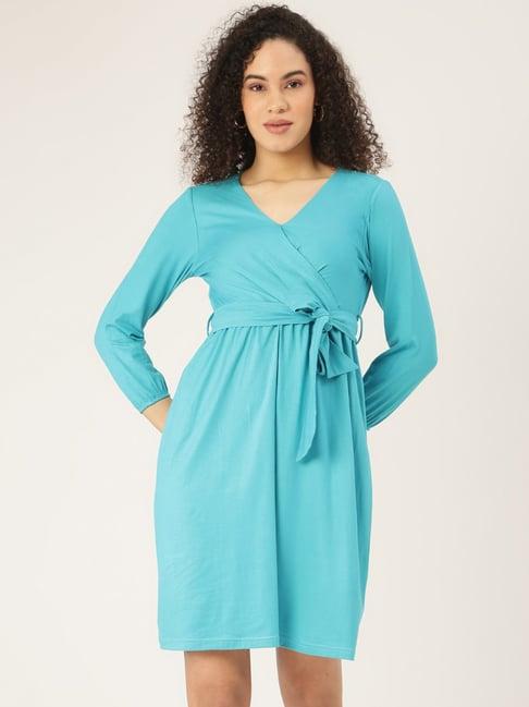 brinns turquoise mini wrap dress