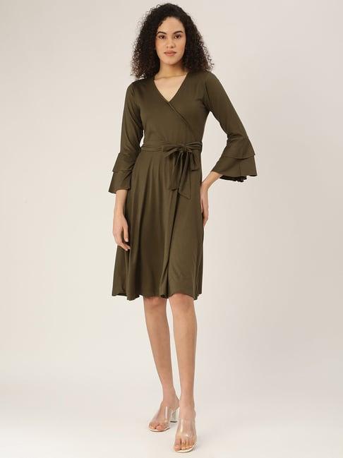 brinns olive midi wrap dress