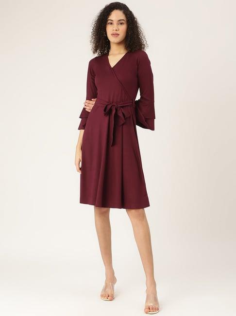 brinns burgundy midi wrap dress