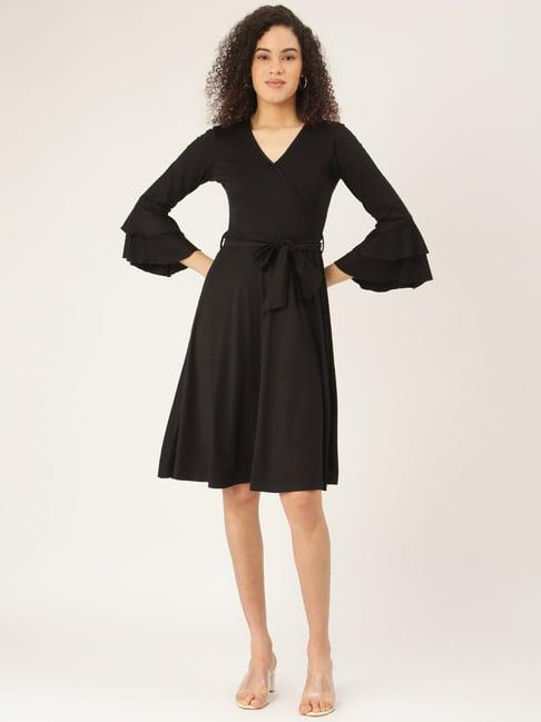 brinns black midi wrap dress