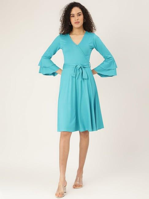 brinns turquoise midi wrap dress