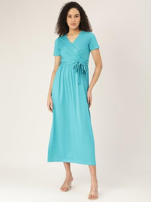 brinns turquoise midi wrap dress