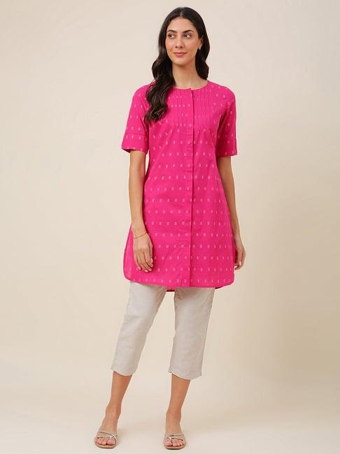 fabbasics by fabindia pink cotton printed a line kurti