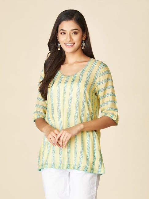 fabbasics by fabindia yellow printed straight kurti