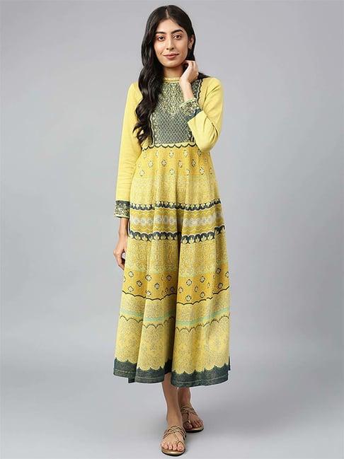 aurelia mustard printed a-line dress