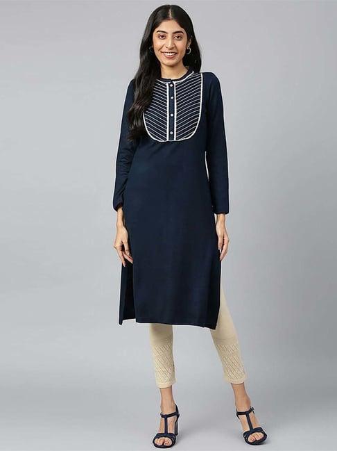 aurelia blue striped straight kurta