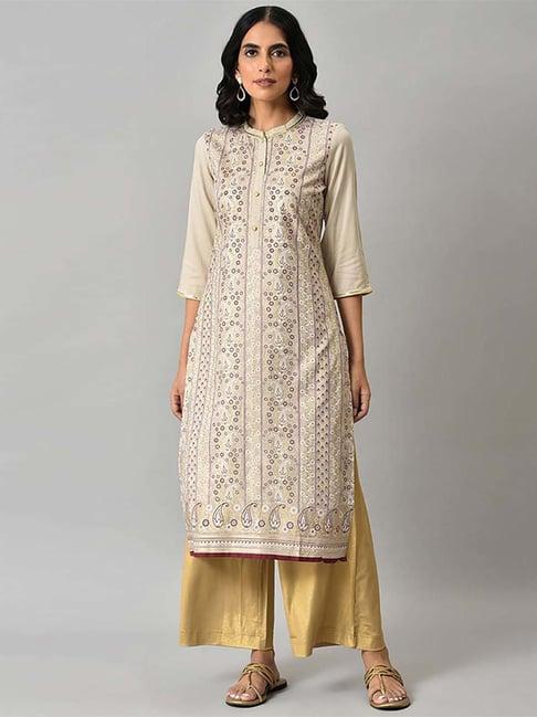 aurelia grey printed straight kurta