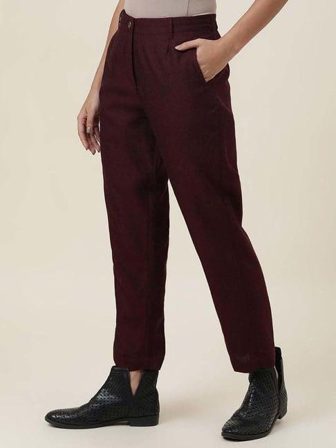 fabindia maroon mid rise pants