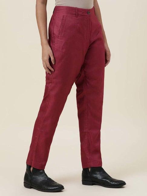 fabindia maroon mid rise pants