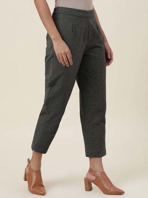 fabindia charcoal grey cotton mid rise pants