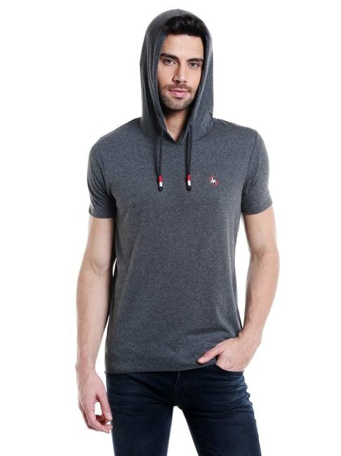 masculino latino grey cotton regular fit hooded t-shirt