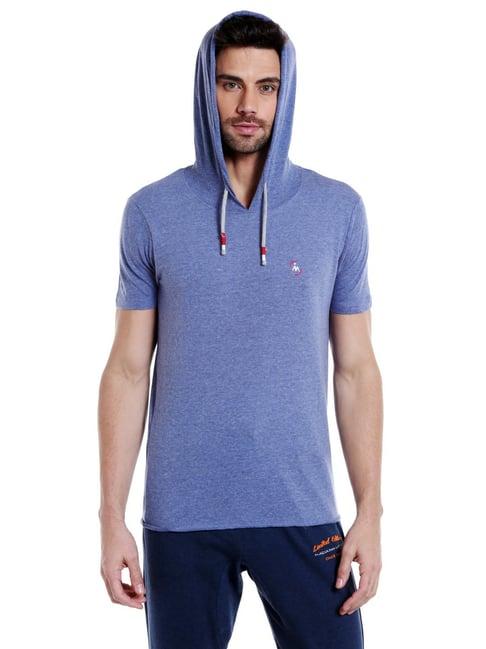 masculino latino blue cotton regular fit hooded t-shirt