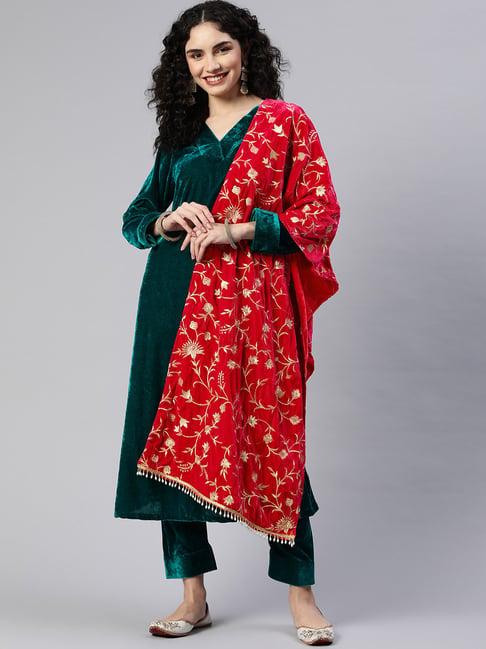 shades green embroidered kurta pant set with dupatta