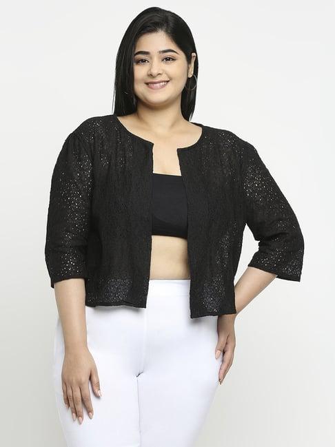 style quotient black cotton self pattern shrug