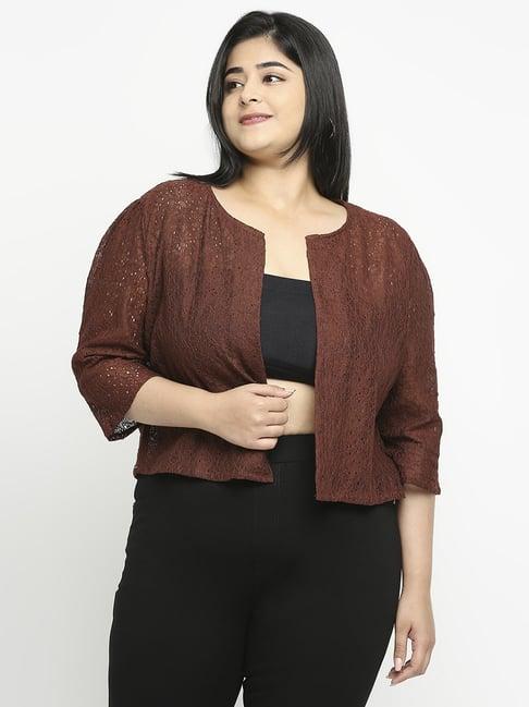 style quotient brown cotton self pattern shrug