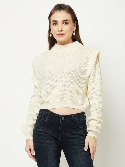 crimsoune club cream self pattern cropped sweater