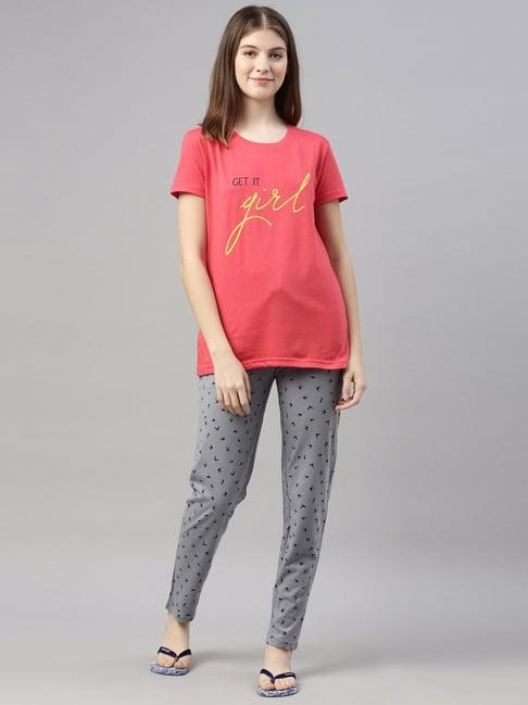 kryptic pink & grey printed t-shirt with pyjamas