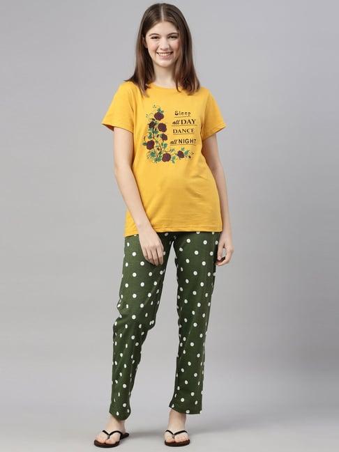 kryptic yellow & green printed t-shirt with pyjamas