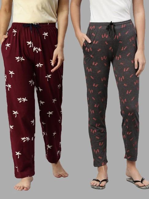 kryptic dark grey & maroon printed pyjamas - pack of 2