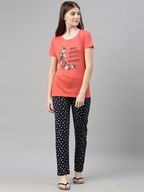 kryptic coral & navy printed t-shirt with pyjamas