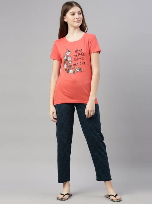 kryptic coral & blue printed t-shirt with pyjamas