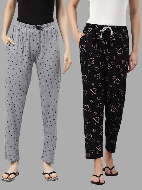 kryptic grey & black printed pure cotton elasticated waist band regular fit pyjamas - pack of 2