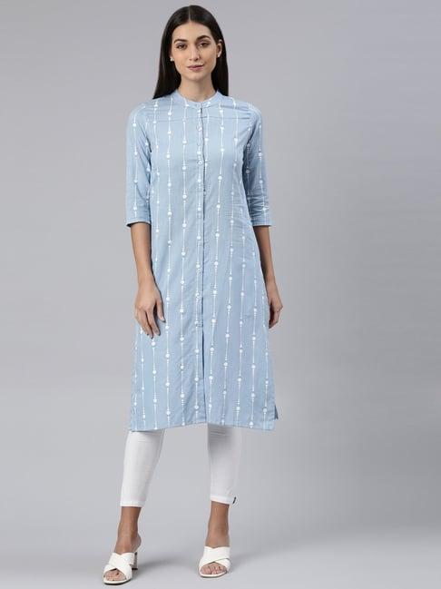 kryptic sky blue printed a line kurta