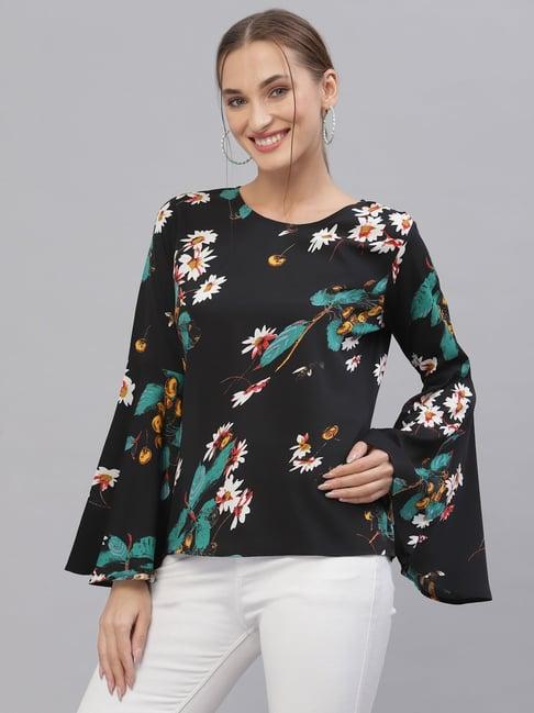 style quotient black floral print top