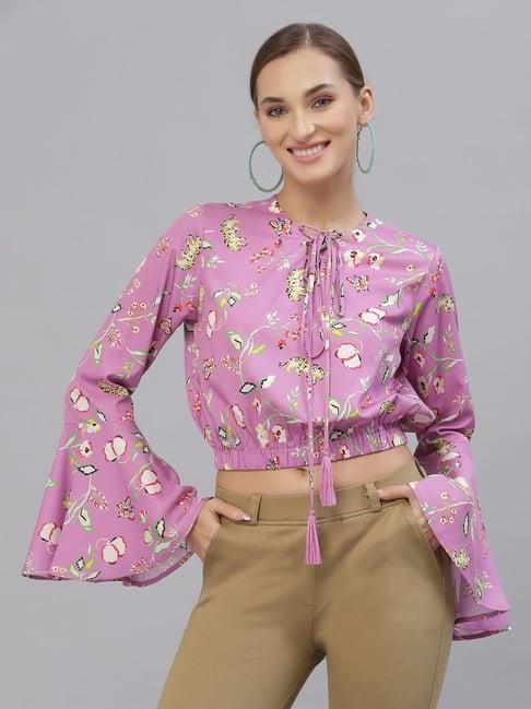 style quotient purple floral print crop top