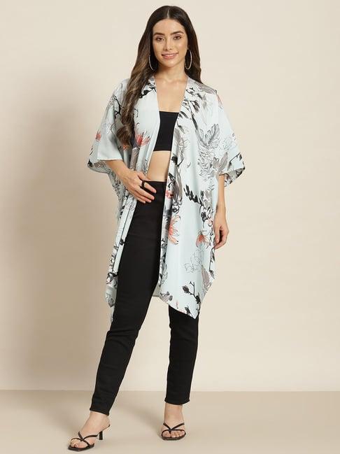 qurvii blue floral print shrug