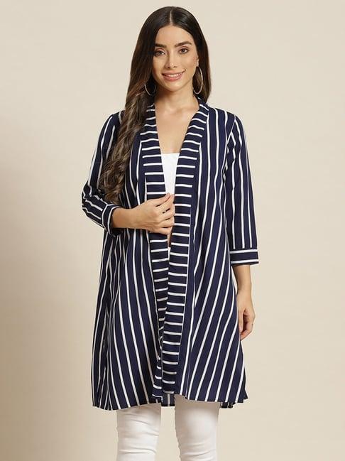 qurvii navy & white striped shrug