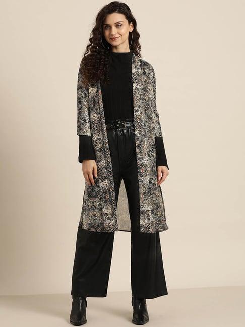 qurvii black animal print long shrug