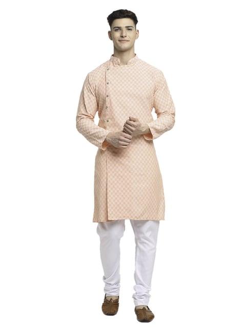 benstoke peach & white cotton regular fit self pattern kurta bottom sets