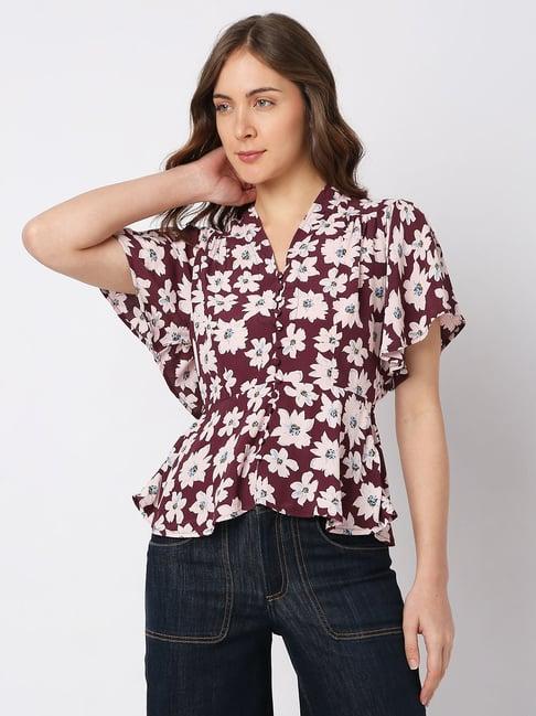 vero moda wine floral print peplum top