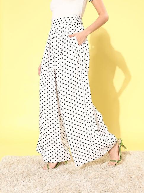 quiero off white polka dot high rise palazzos