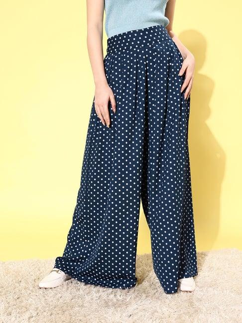 quiero navy polka dot high rise palazzos