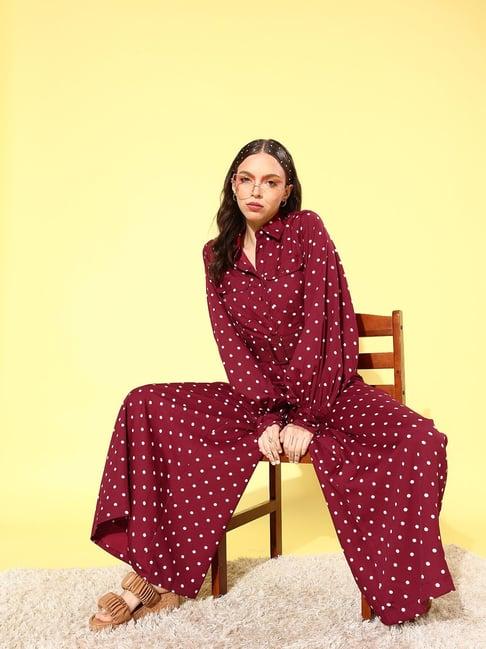 quiero maroon polka dot jumpsuit