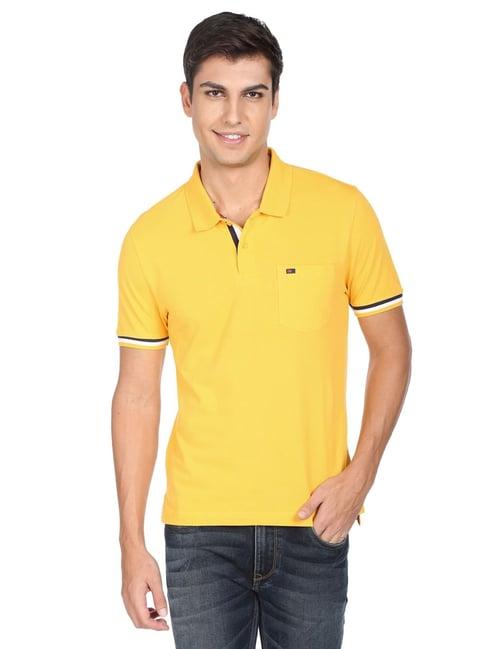 ad by arvind yellow cotton slim fit polo t-shirt