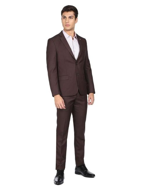 ad by arvind maroon regular fit self pattern two piece suit