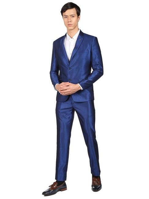 ad by arvind royal blue regular fit self pattern two piece suit