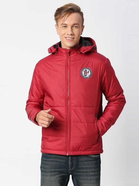 pepe jeans red slim fit hooded jacket