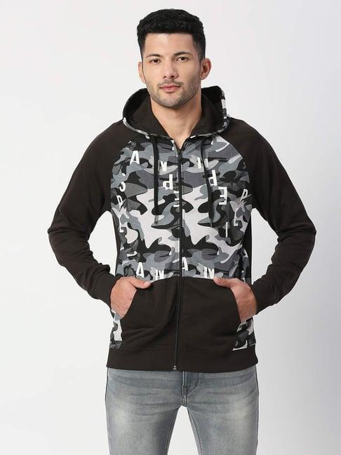 pepe jeans black regular fit printed hooded sweatshirt