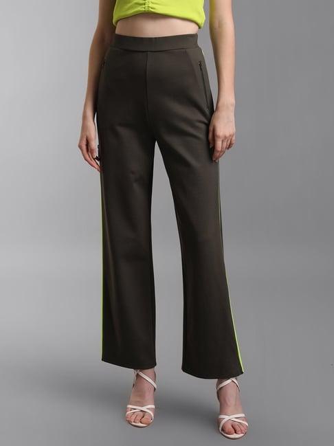 kz07 by kazo olive regular fit high rise trousers