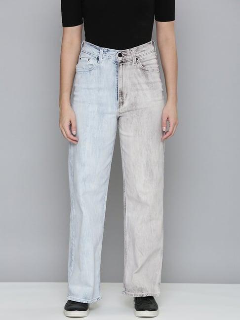 levi's light indigo & grey color-block relaxed fit high rise jeans