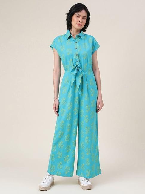 fabindia blue cotton printed jumpsuit