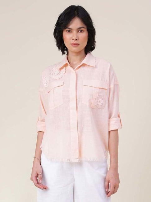 fabindia pink cotton embroidered shirt