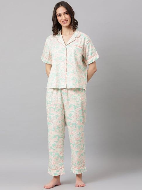 fabindia blue cotton printed shirt pyjama set