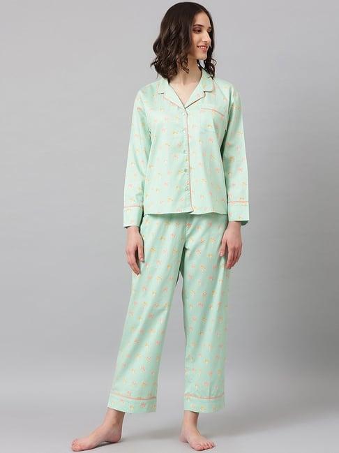 fabindia blue cotton printed shirt pyjama set