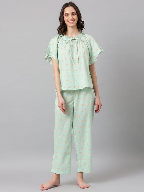 fabindia blue cotton printed top pyjama set