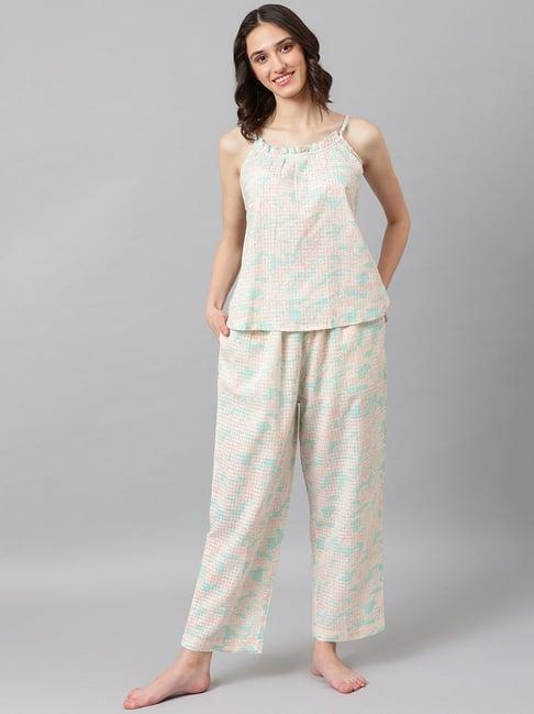 fabindia blue cotton printed top pyjama set